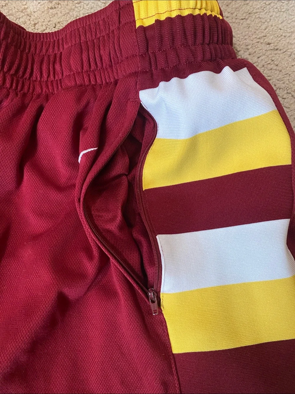 Nike - Lebron XXL Maroon Athletic Shorts with Yellow & White Side Stripes